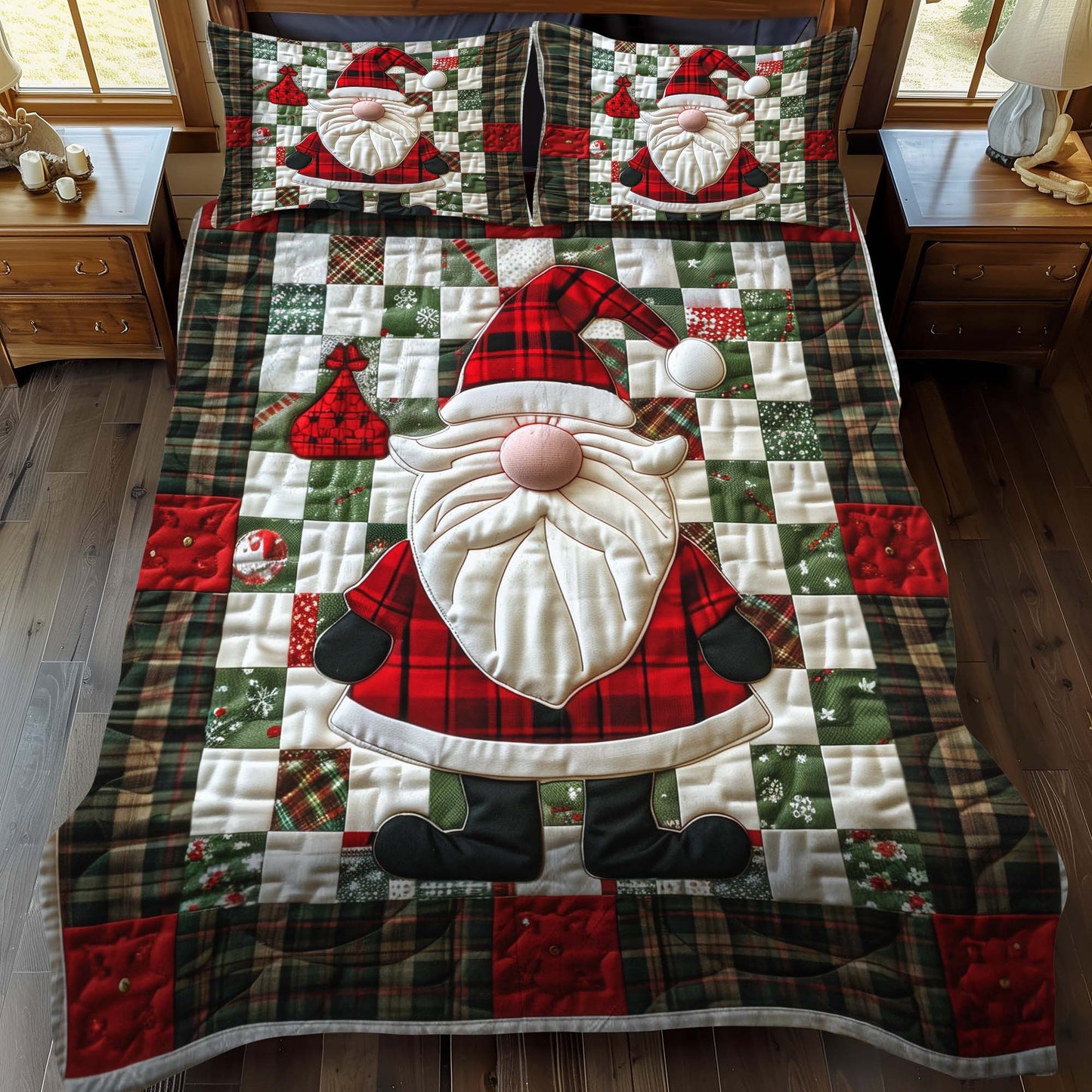 Plaid Santa 3-Piece Quilted Bedding Set - Single (59" x 70")