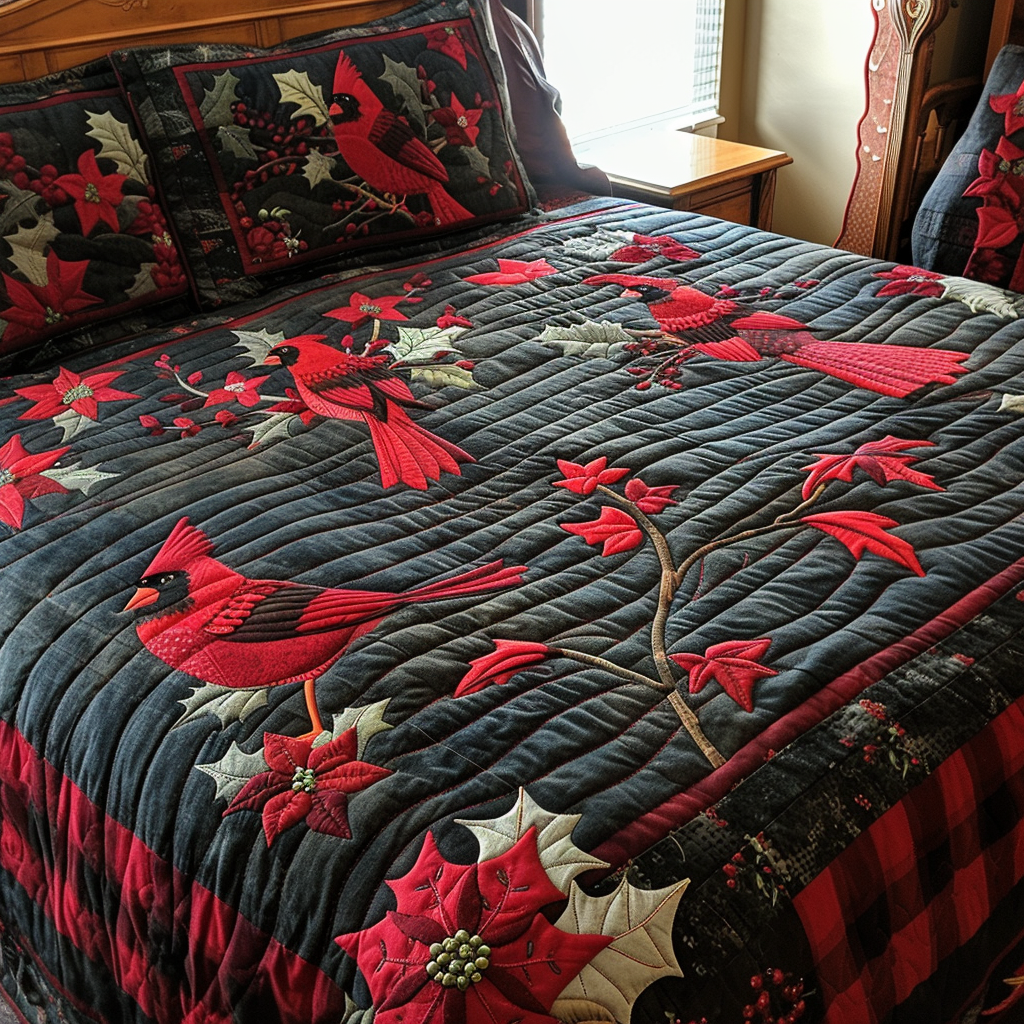 Plaid Cardinal Quilted Bedding Set - Single (59" x 70")