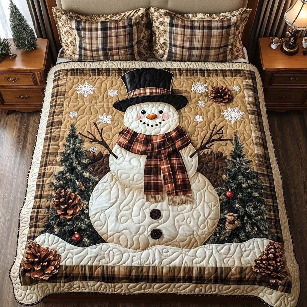 Plaid Snowman 3-Piece Quilted bedding Set - Single (59" x 70")