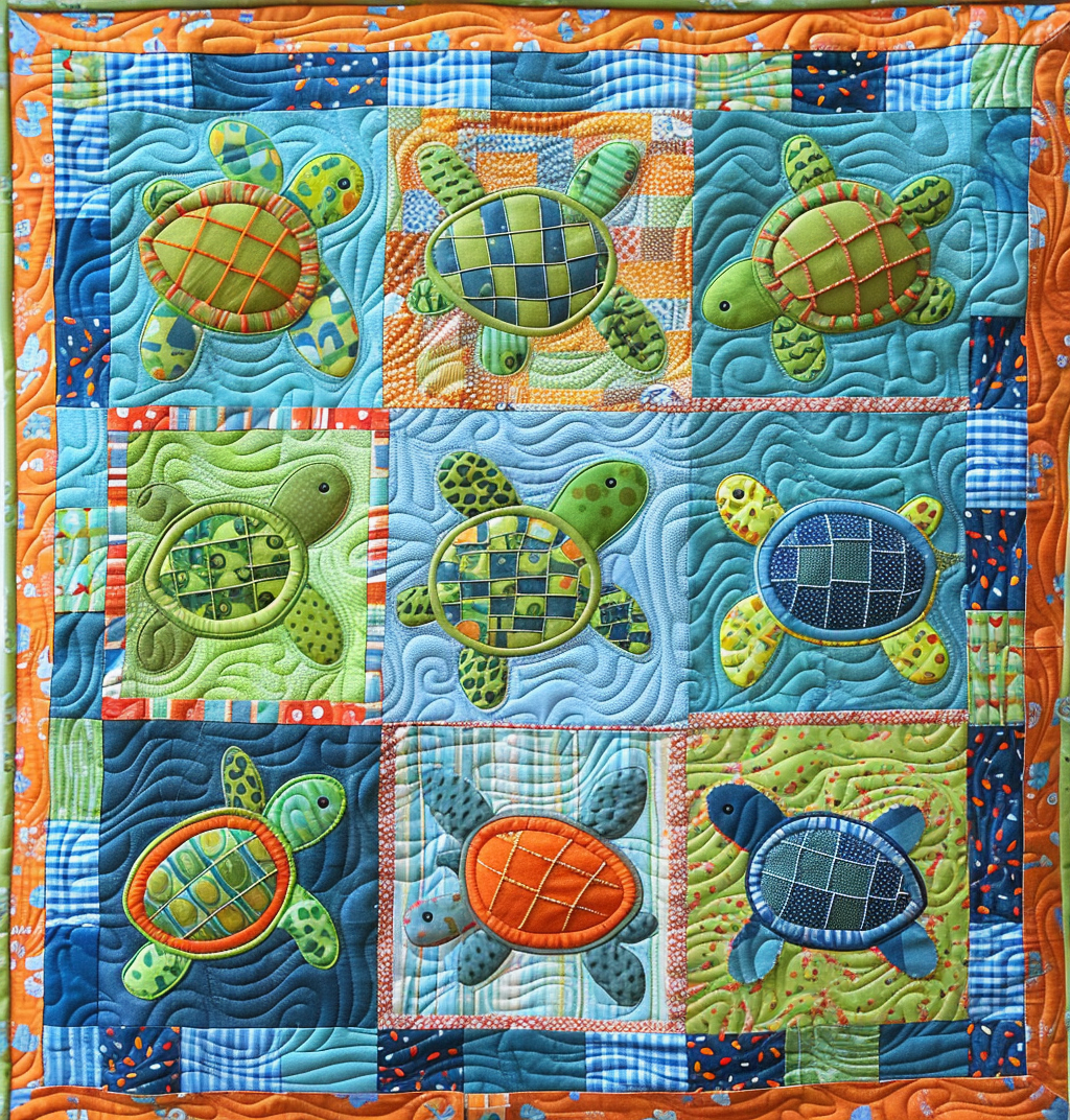 Playful Turtles Quilted Blanket - Throw (55" x 60")