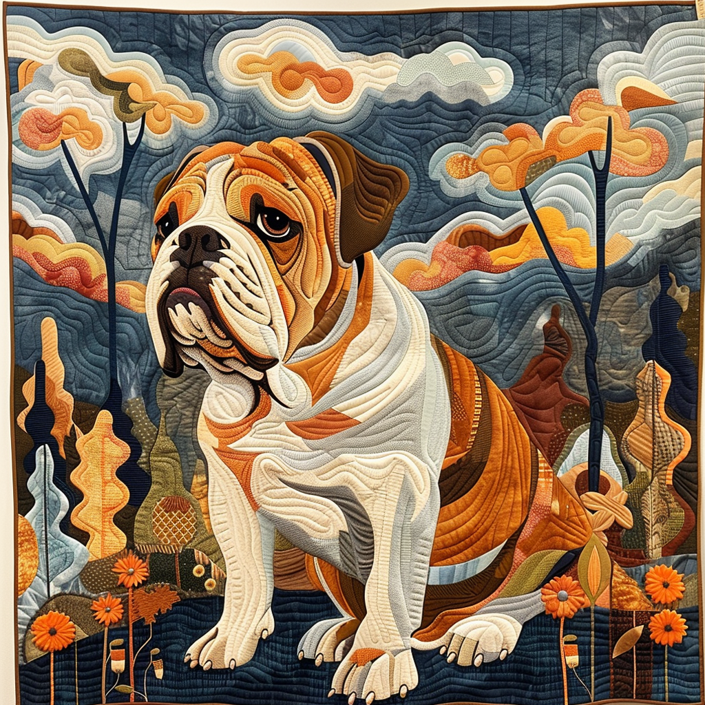 Playful Bulldog Pals Quilted Blanket - Throw (55" x 60")