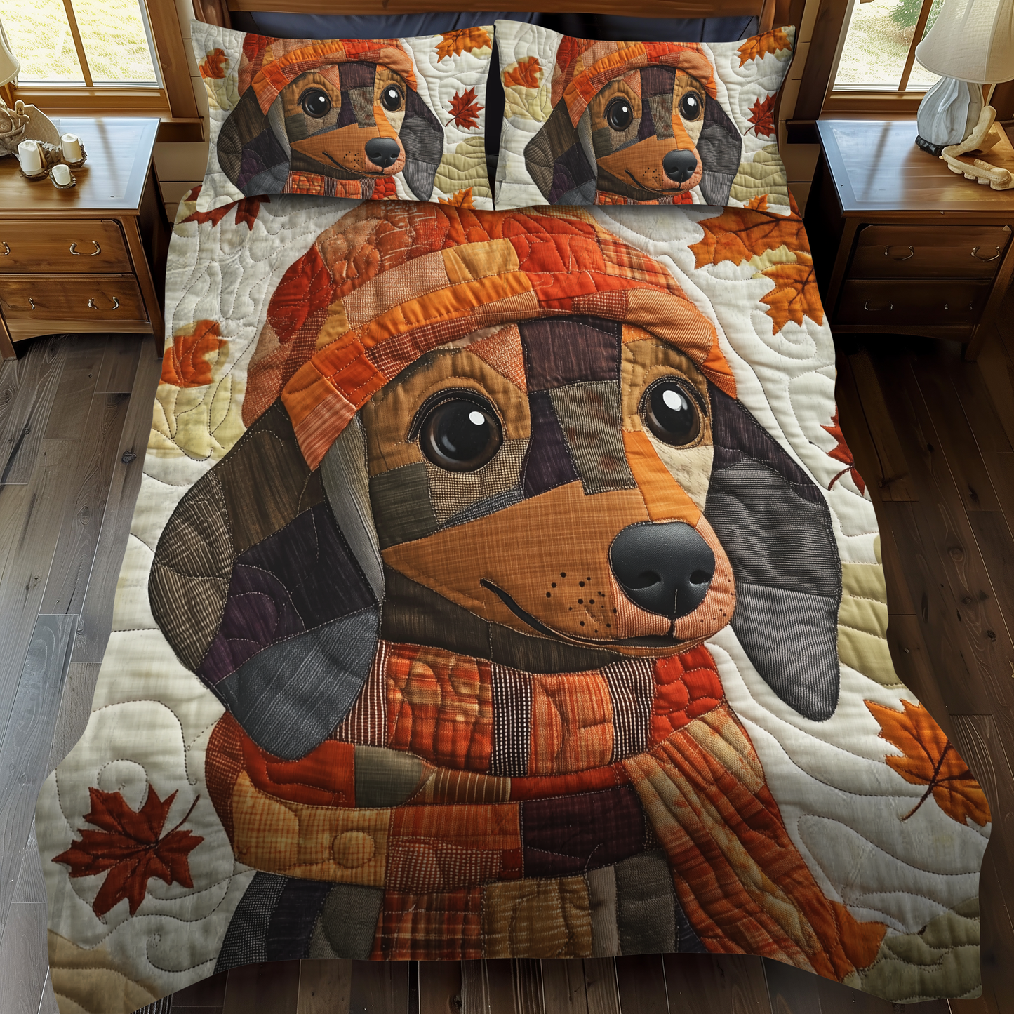 Playful Dachshunds 3-Piece Quilted Bedding Set - Single (59" x 70")