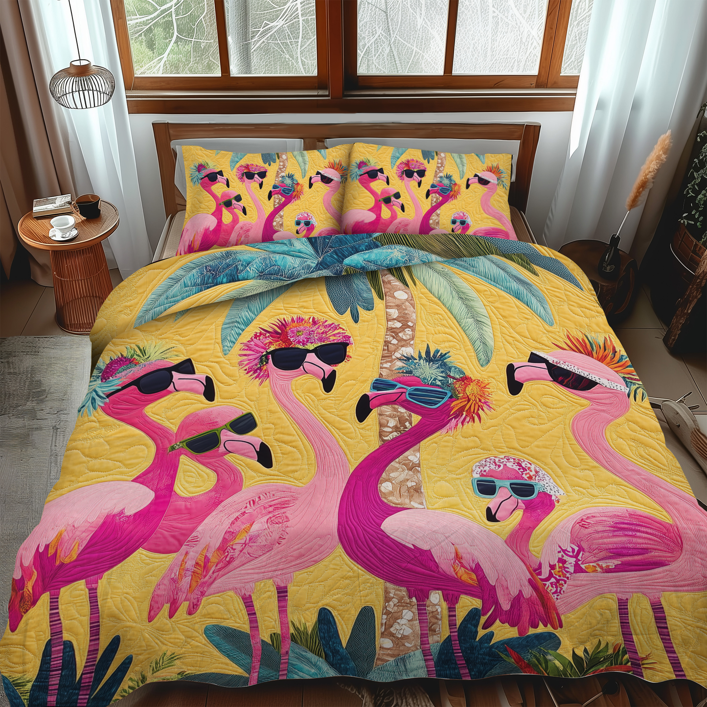 Playful Flamingo 3-Piece Quilted Bedding Set - Single (59" x 70")