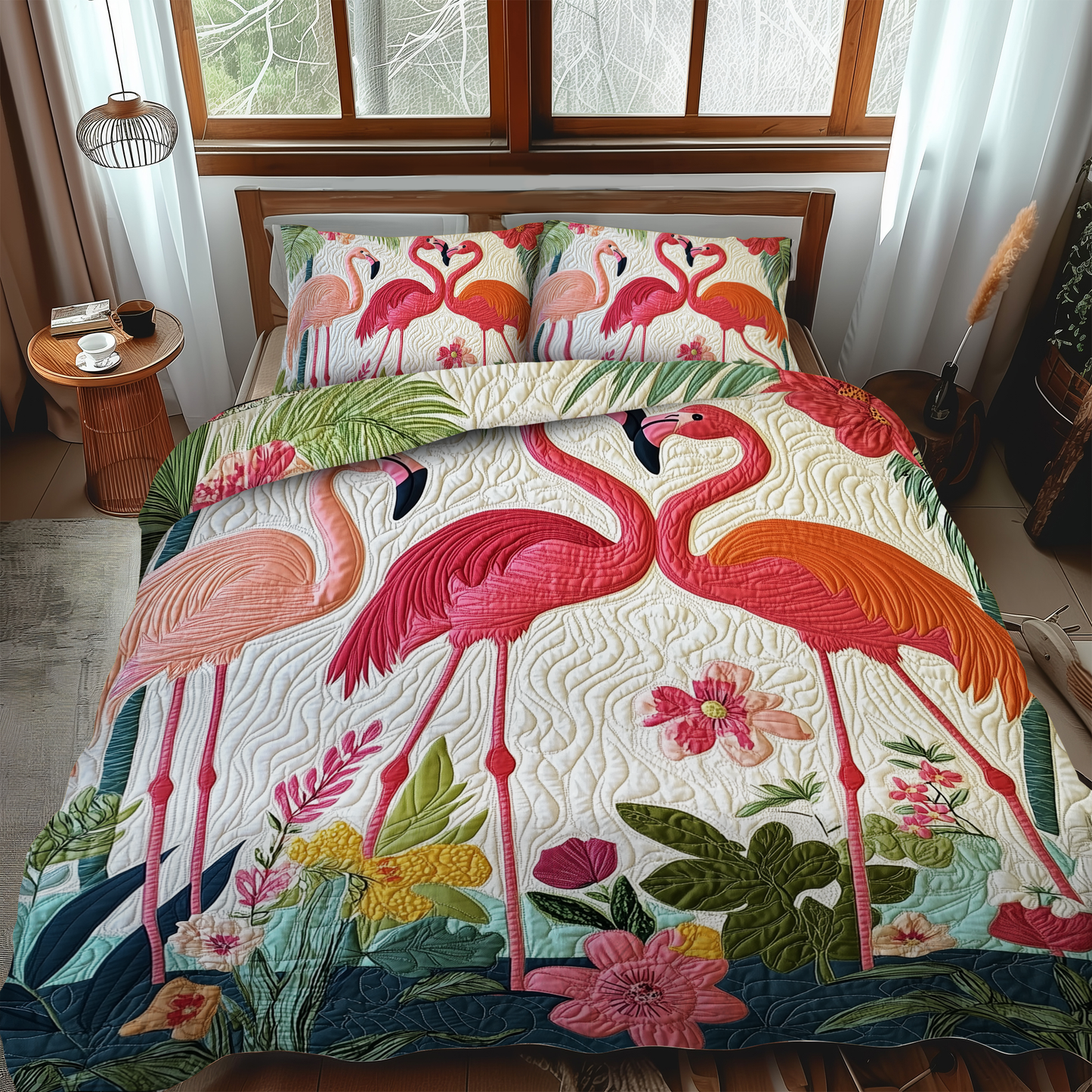 Playful Flamingo 3-Piece Quilted Bedding Set - Single (59" x 70")