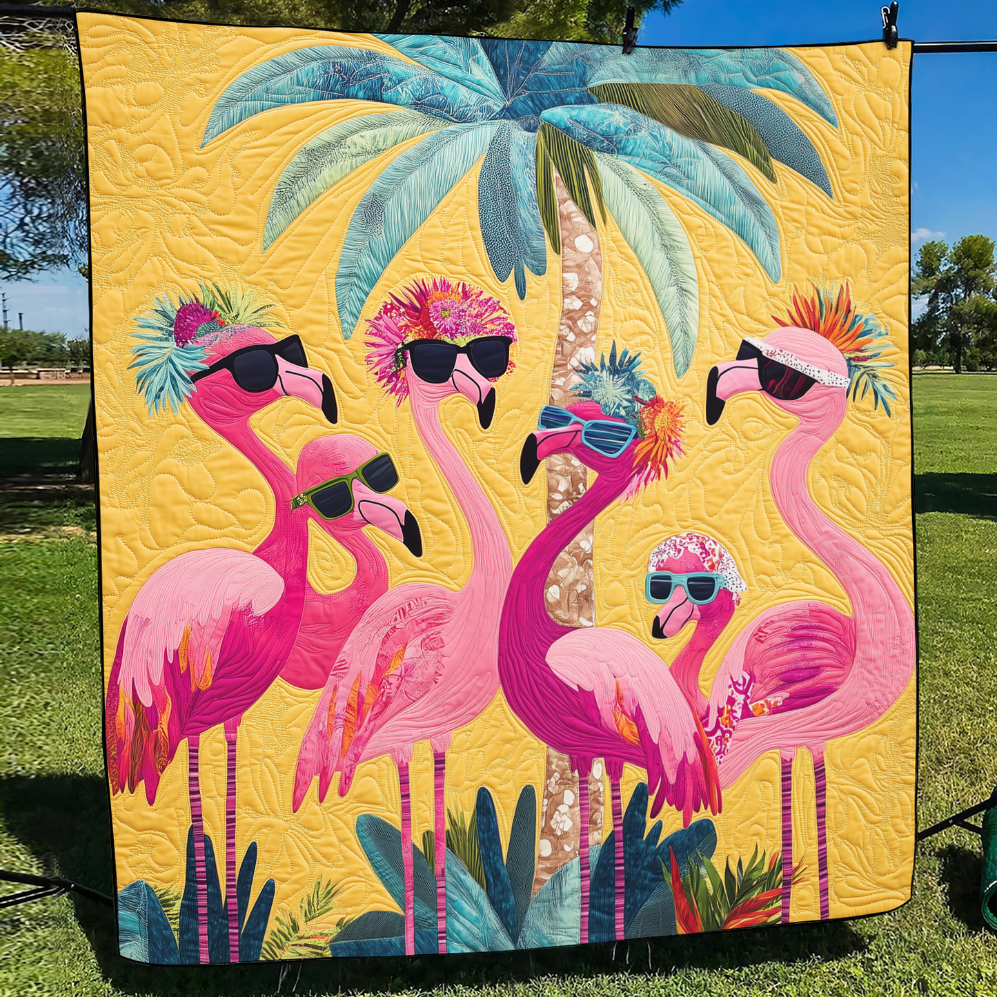 Playful Flamingo Quilted Blanket - Throw (55" x 60")