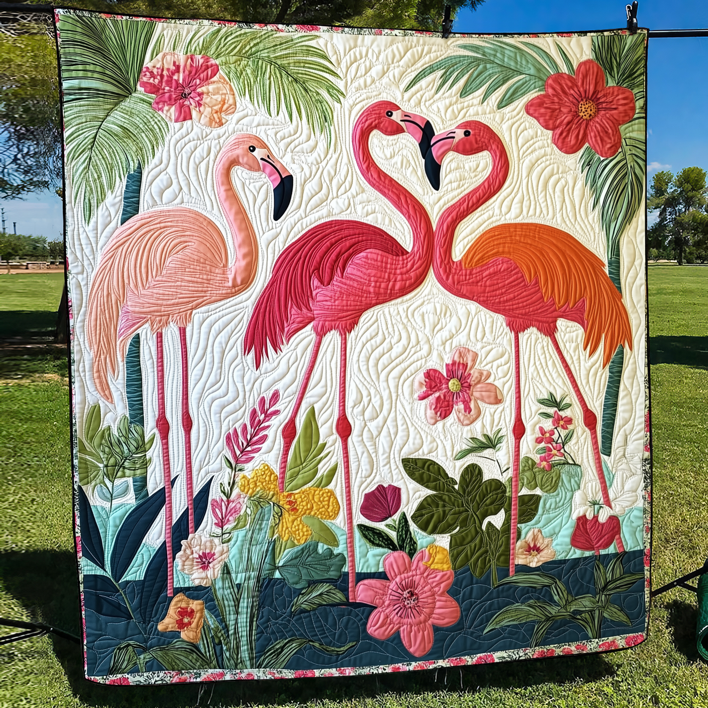 Playful Flamingo Quilted Blanket - Throw (55" x 60")