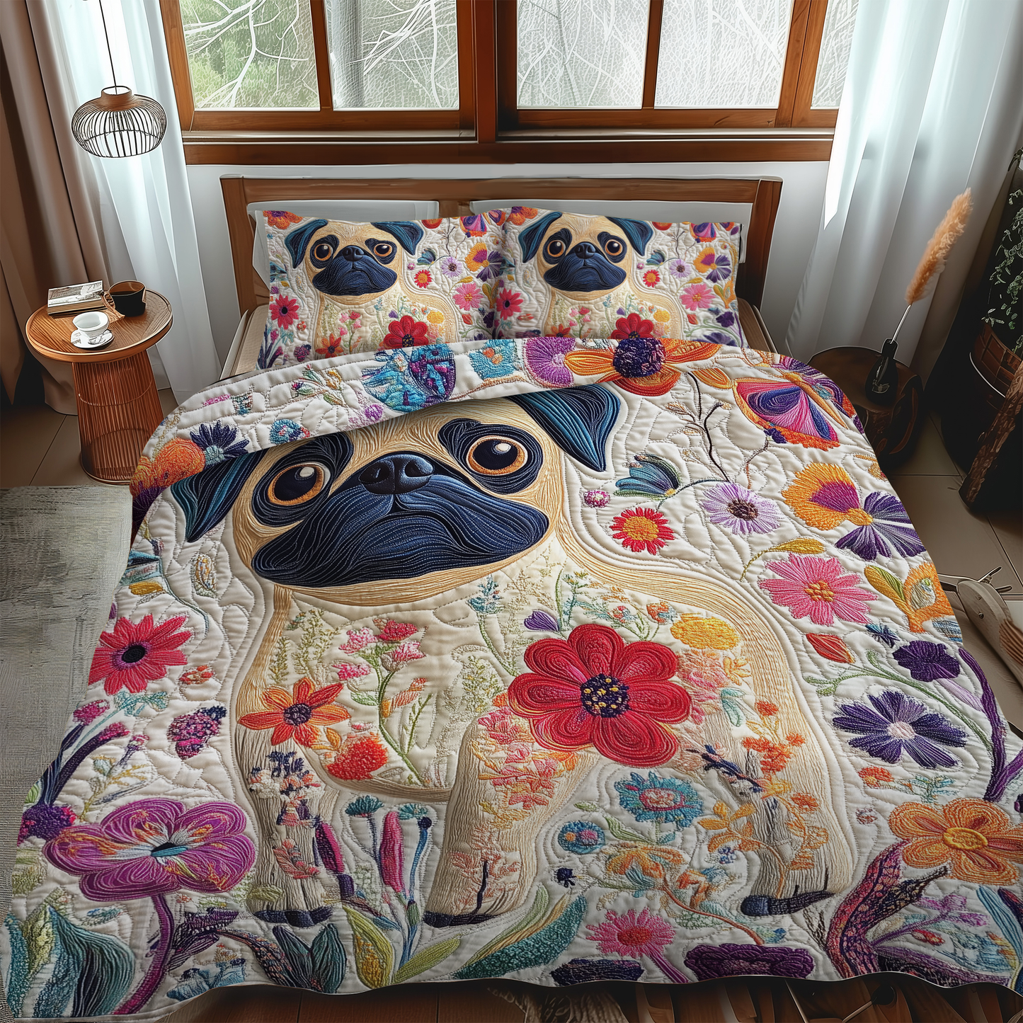 Playful Pugs 3-Piece Quilted Bedding Set - Single (59" x 70")