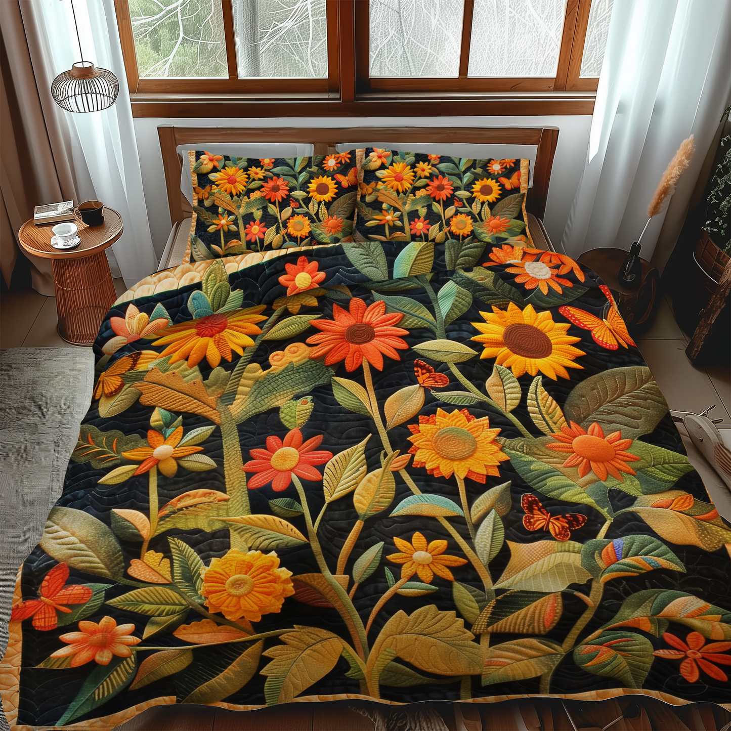 Playful Sunflowers 3-Piece Quilted Bedding Set - Single (59" x 70")