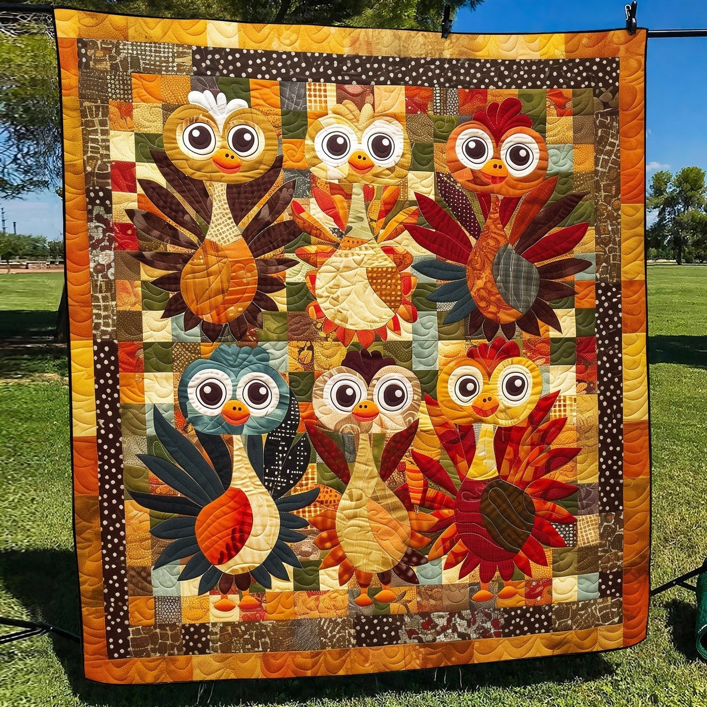 Playful Turkeys Quilted Blanket - Throw (55" x 60")