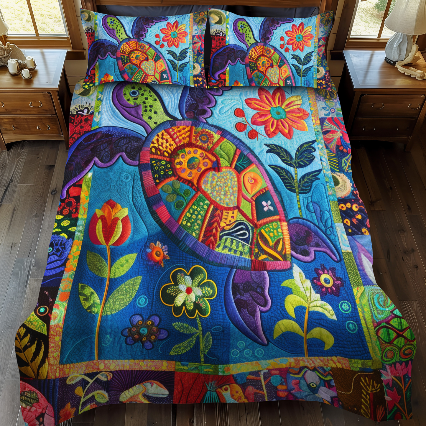 Playful Turtles 3-Piece Quilted Bedding Set - Single (59" x 70")