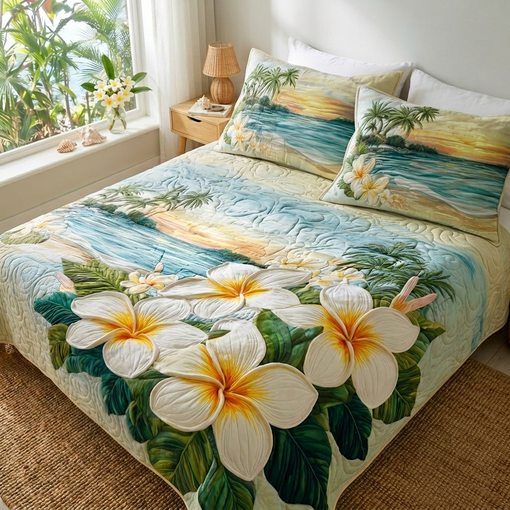 Plumeria Heaven 3-Piece Quilted Bedding Set - Single (59" x 70")