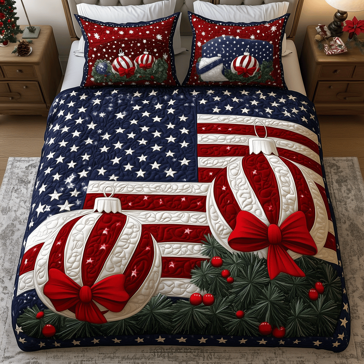 Poinsettia Pride 3-Piece Quilted Bedding Set - Single (59" x 70")