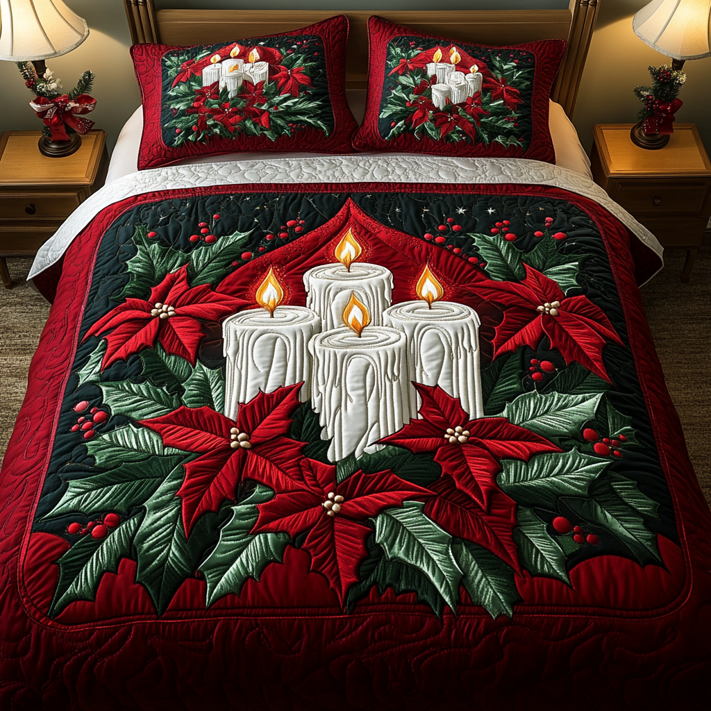Poinsettia Light 3-Piece Quilted Bedding Set - Single (59" x 70")