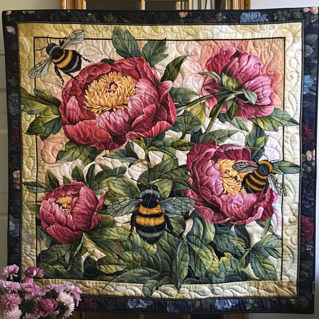 Pollinator's Floral Haven Quilted Blanket - Throw (55" x 60")