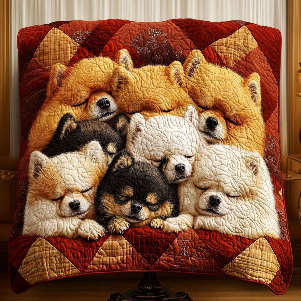 Pomeranian Cuddle Squad Quilted Blanket - Throw (55" x 60")