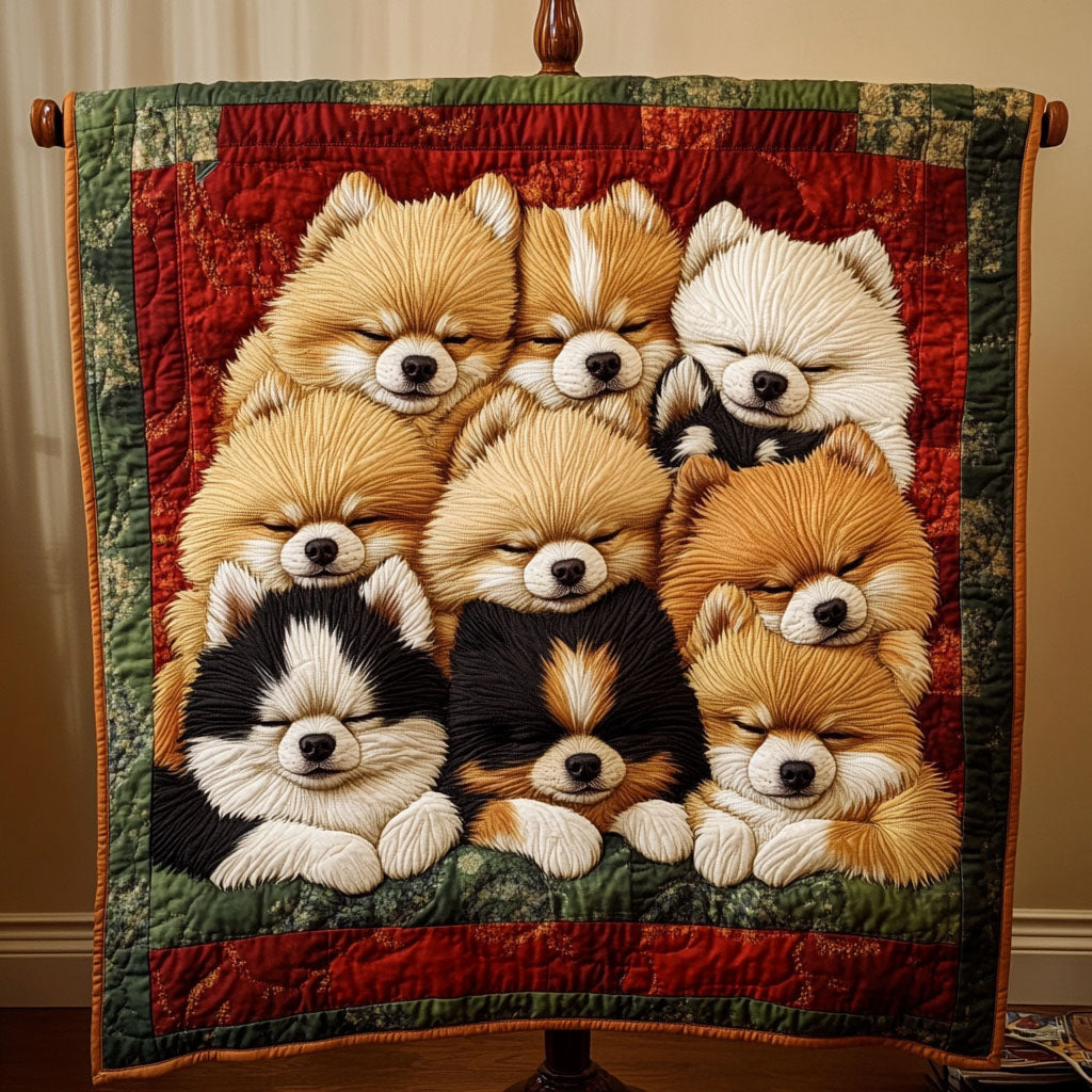 Pomeranian Pals Quilted Blanket - Throw (55" x 60")