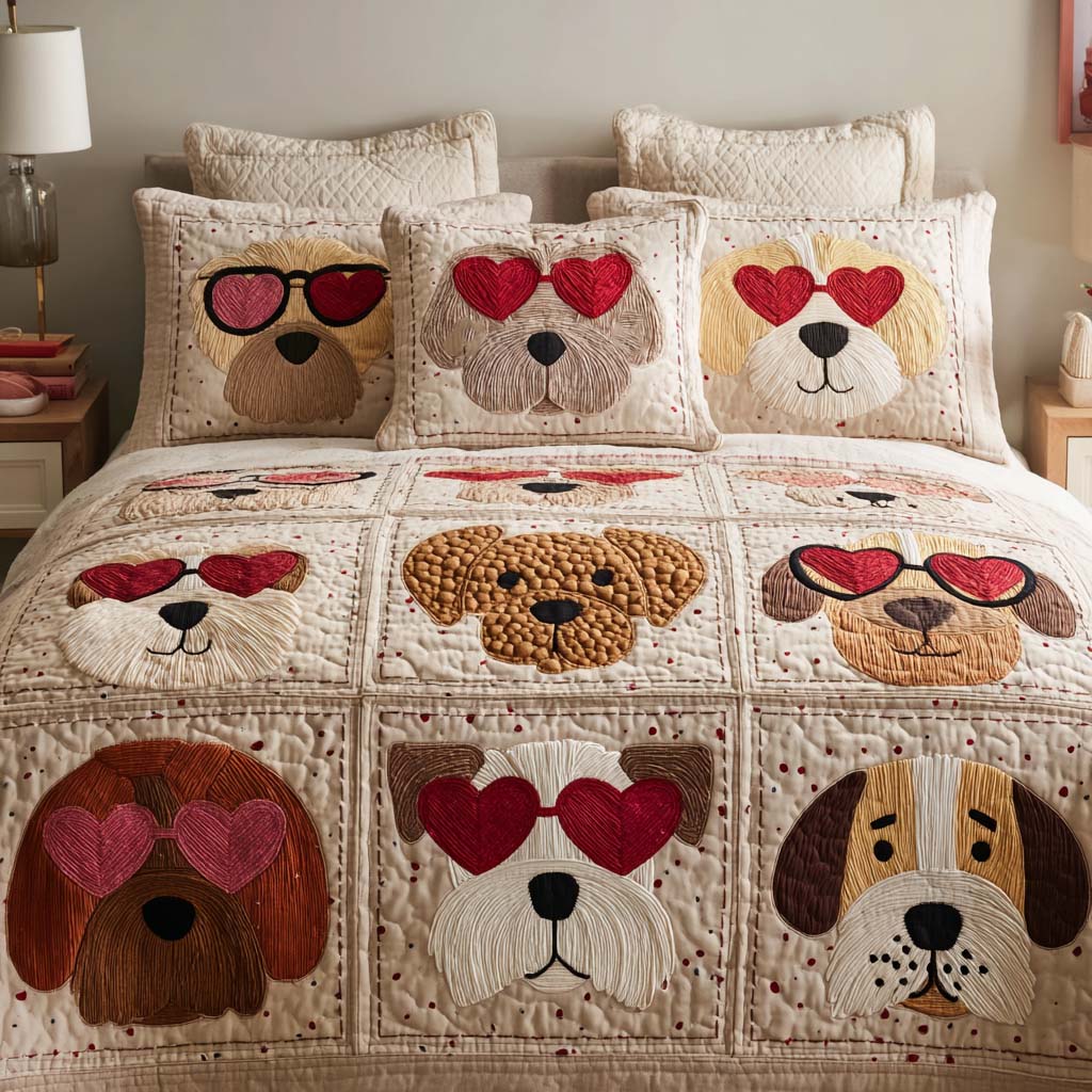 Pooch Serenity 3-Piece Quilted Bedding Set - Single (59" x 70")