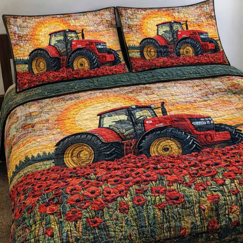 Poppy Tractor 3-Piece Quilted Bedding Set - Single (59" x 70")