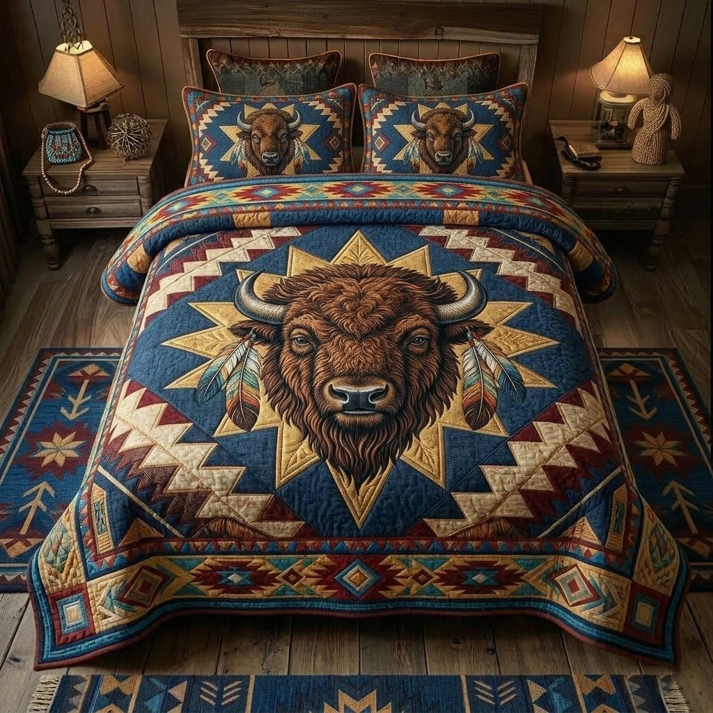 Prairie Star Bison Quilt 3-Piece Quilted Bedding Set - Single (59" x 70")