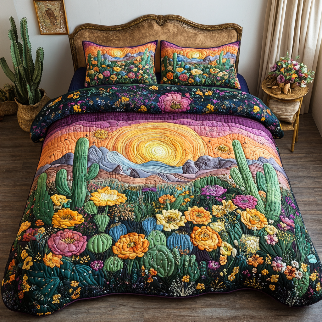 Prickly Paradise Quilted Bedding Set - Single (59" x 70")