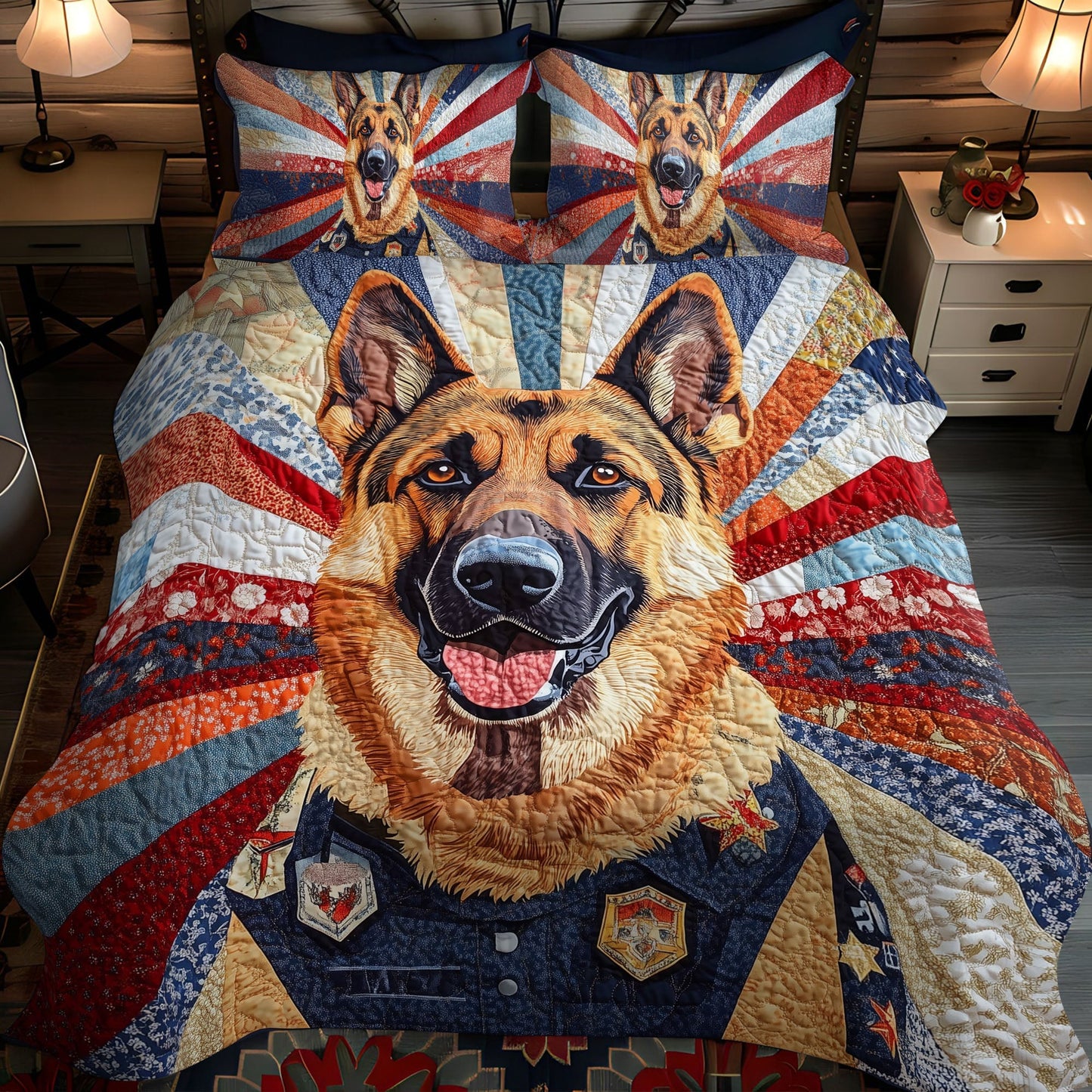 Proud Patriot Pup 3-Piece Quilted Bedding Set - Single (59" x 70")