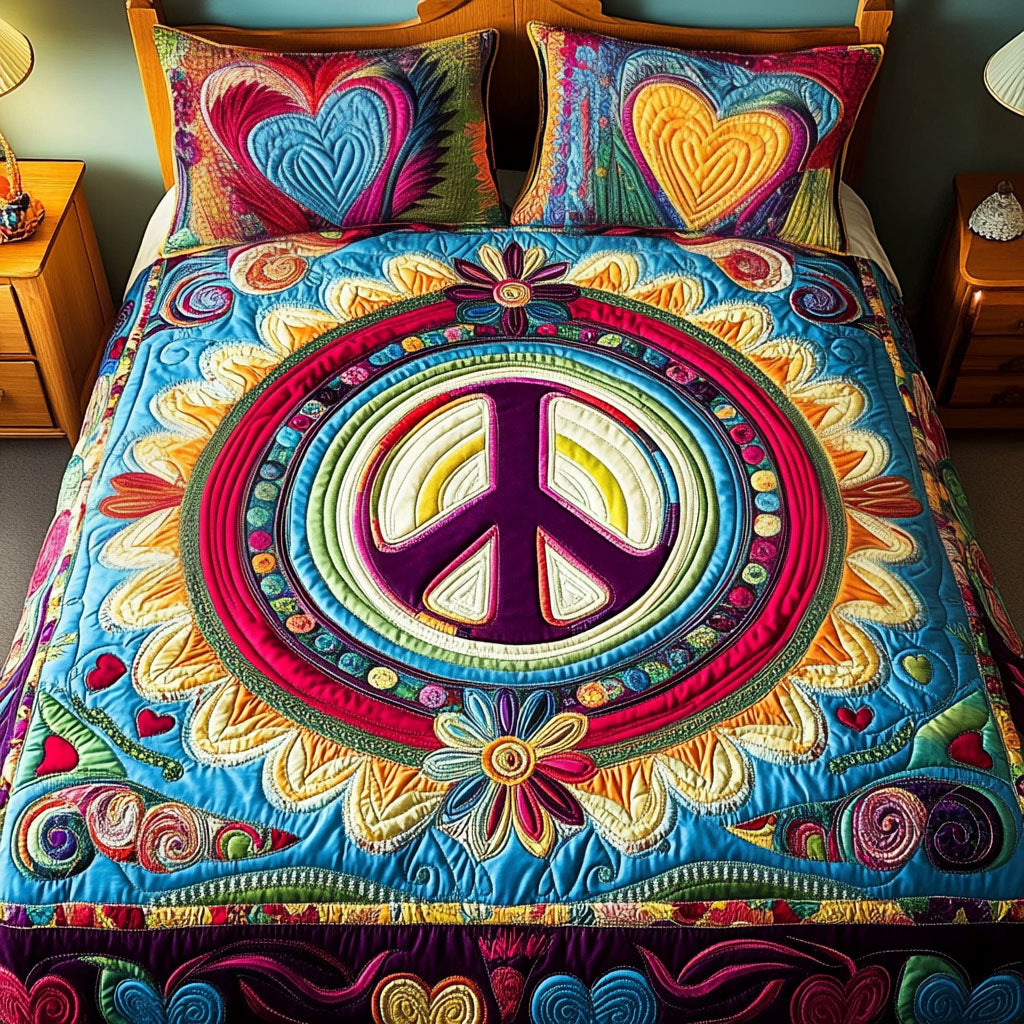 Psychedelic Peace 3-Piece Quilted Bedding Set - Single (59" x 70")
