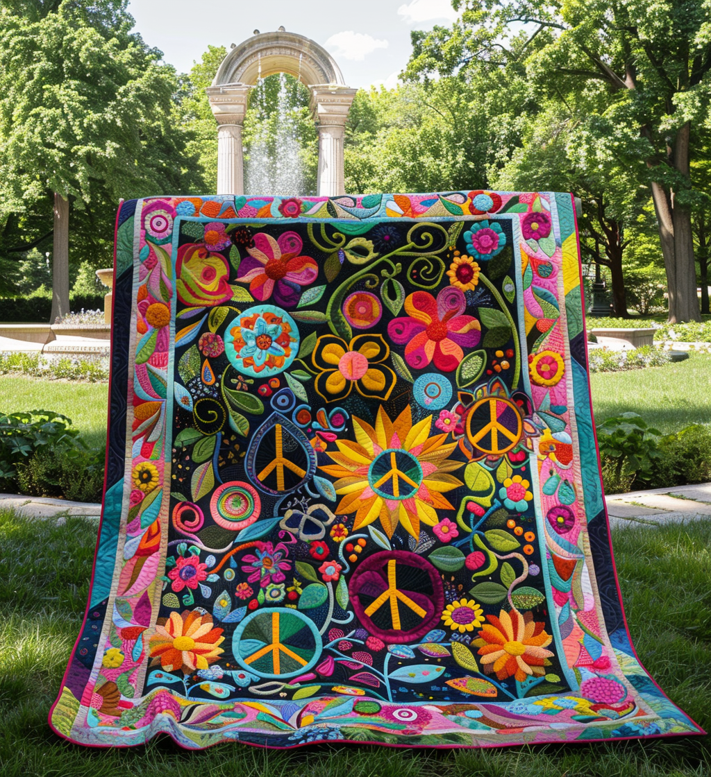 Psychedelic Peace Quilted Blanket - Throw (55" x 60")
