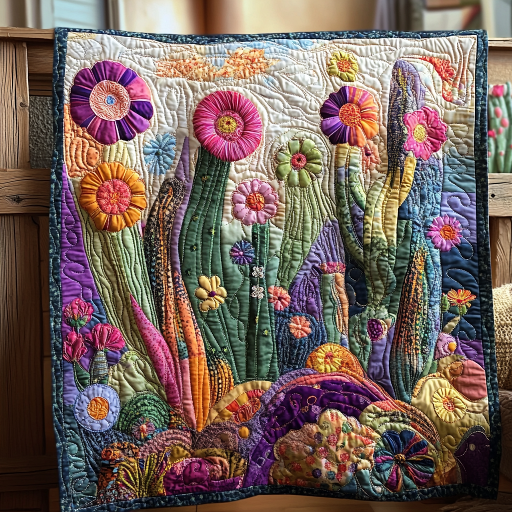 Psychedelic Cactus Quilted Blanket - Throw (55" x 60")