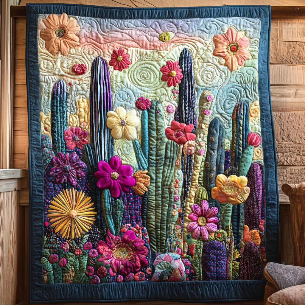 Psychedelic Cactus Quilted Blanket - Throw (55" x 60")