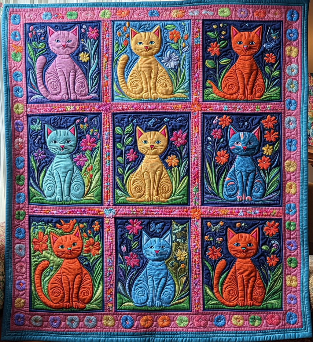 Psychedelic Kitten Quilted Blanket - Throw (55" x 60")