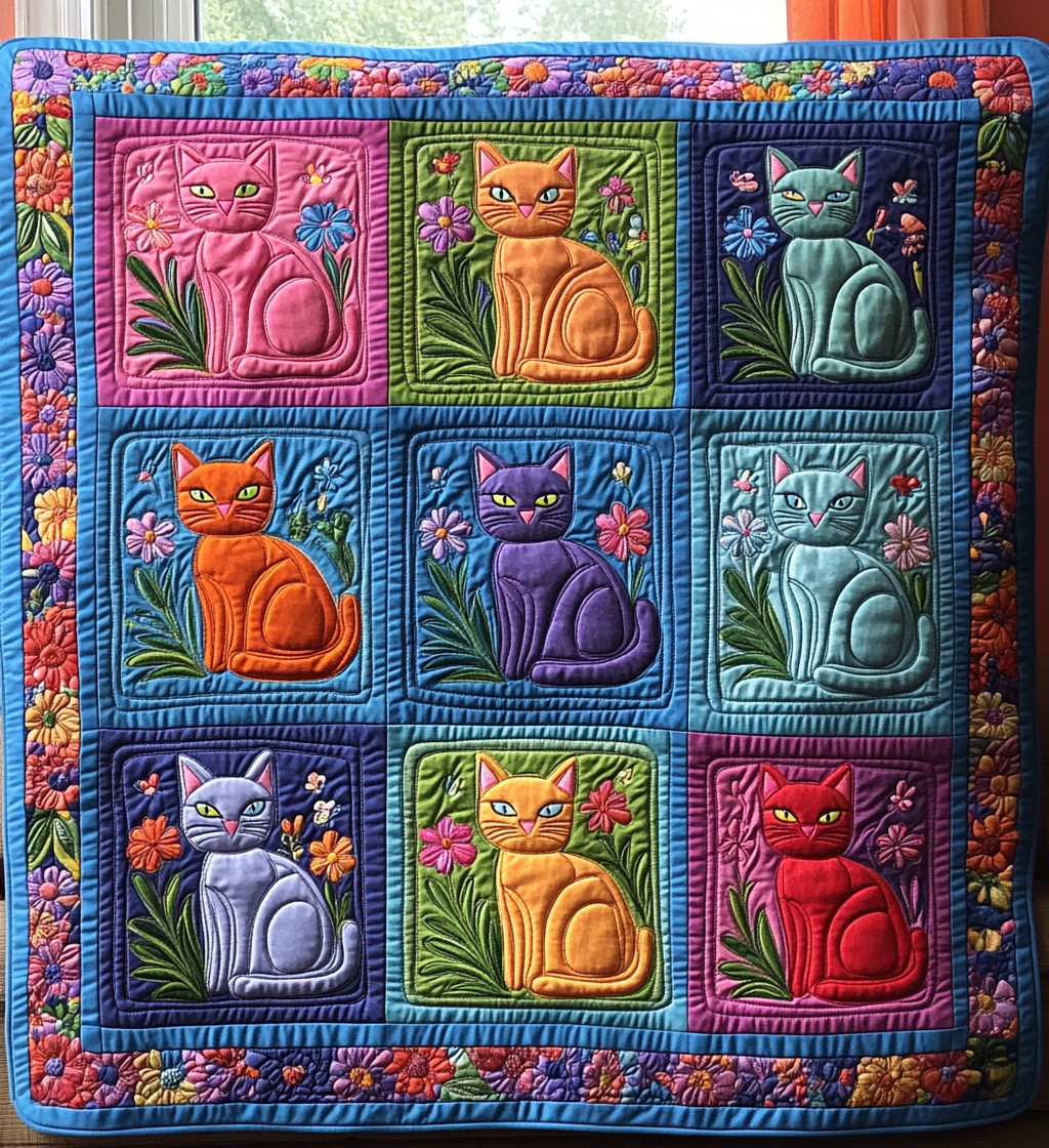Psychedelic Kitty Quilted Blanket - Throw (55" x 60")