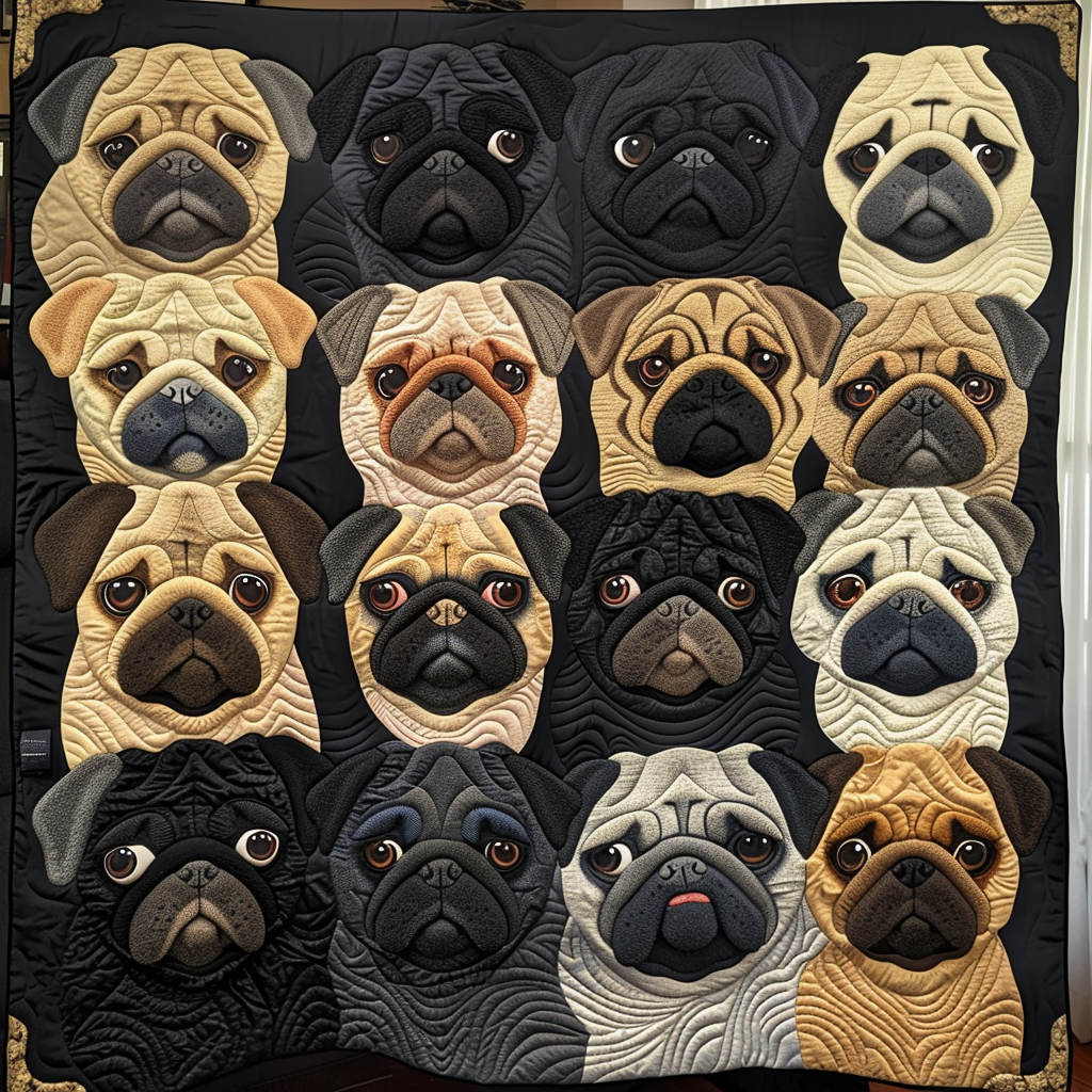 Pug Garden Quilted Blanket - Throw (55" x 60")