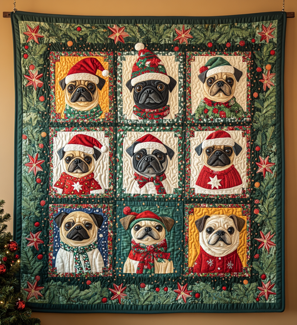 Pug Christmas Cuddles Quilted Blanket - Throw (55" x 60")