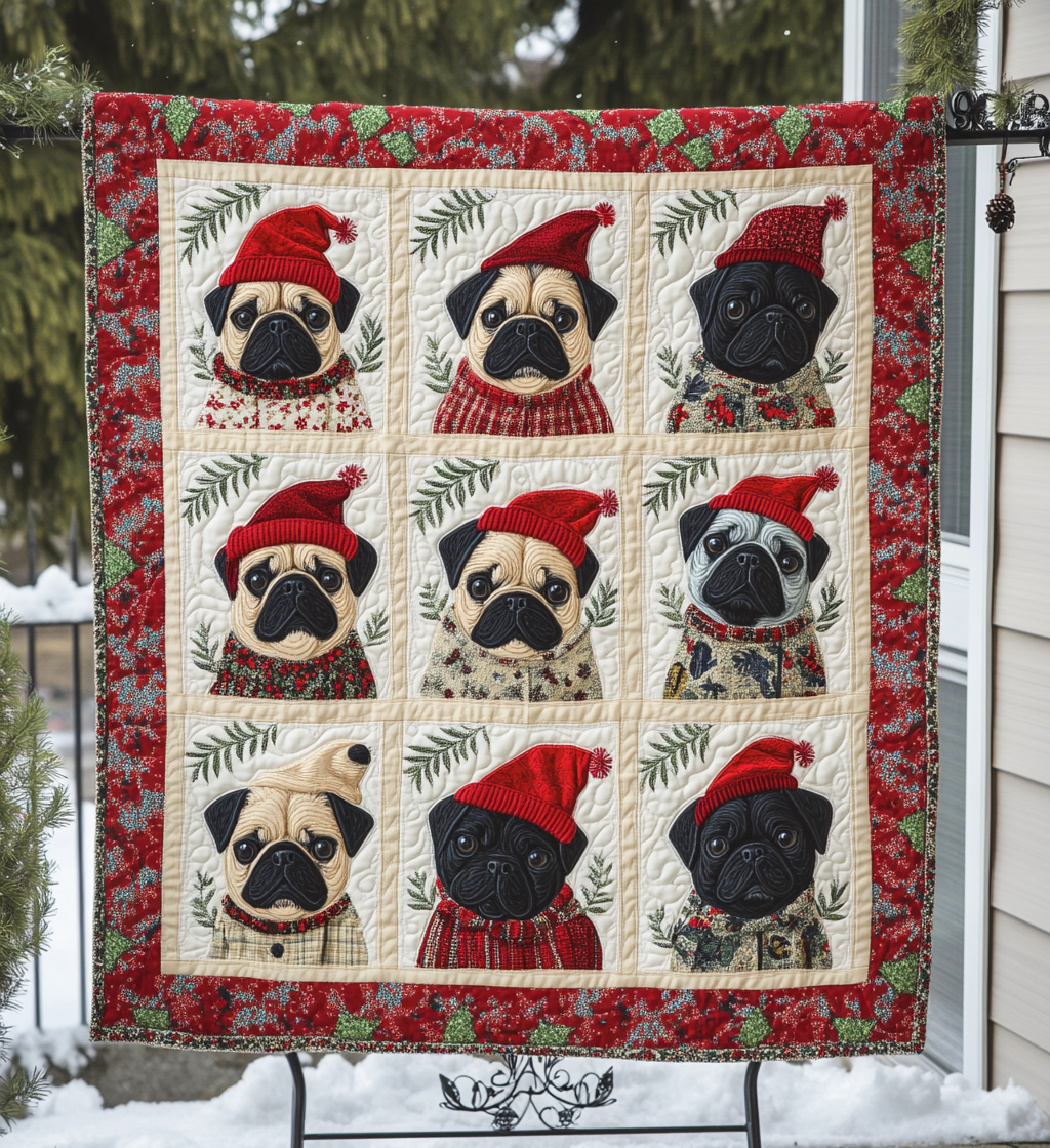 Pug Christmas Magic Quilted Blanket - Throw (55" x 60")