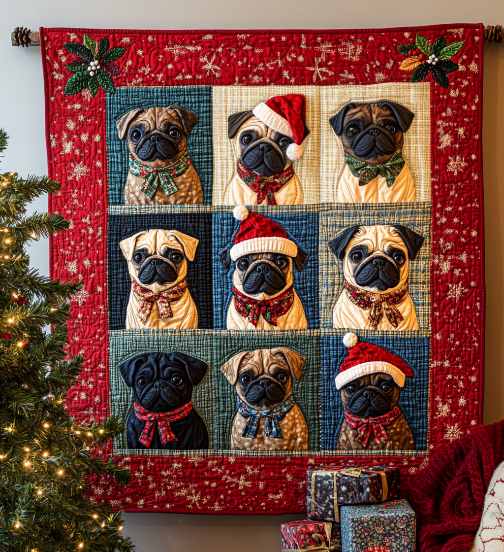 Pug Christmas Tree Snuggle Quilted Blanket - Throw (55" x 60")