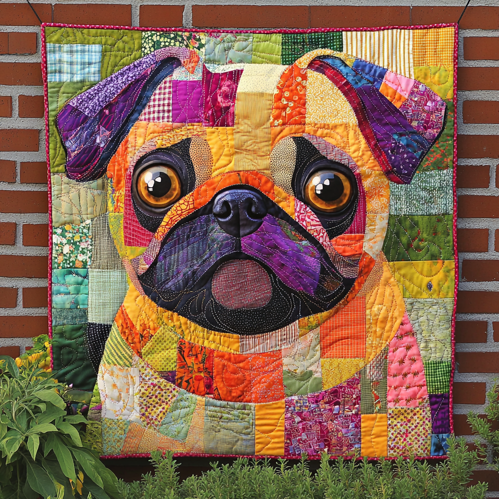 Pug Colors Delight Quilted Blanket - Throw (55" x 60")