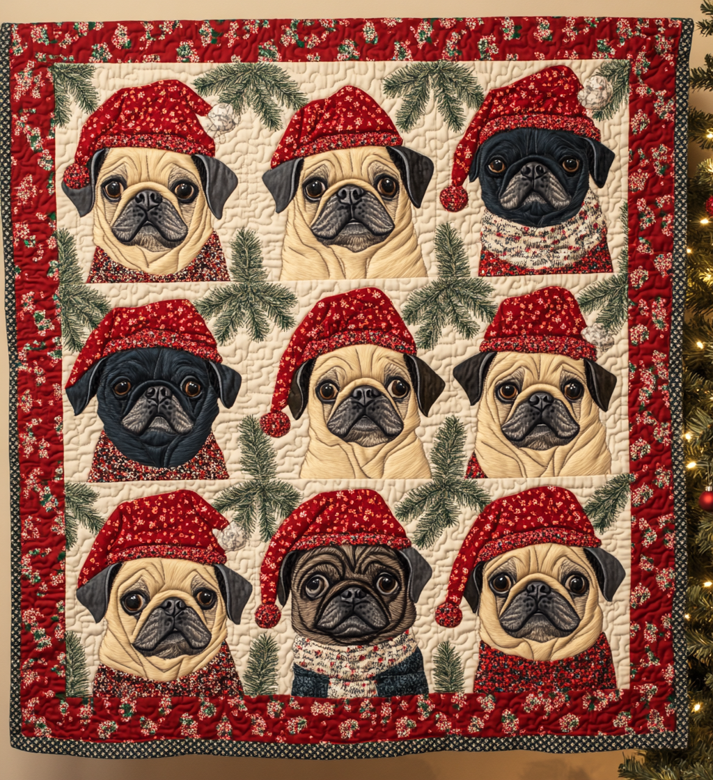 Pug Holiday Joy Quilted Blanket - Throw (55" x 60")