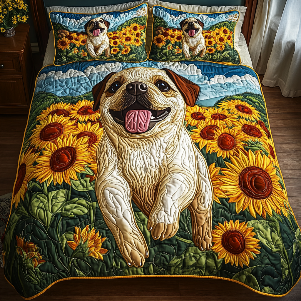 Pug Life Charm 3-Piece Quilted Bedding Set - Single (59" x 70")
