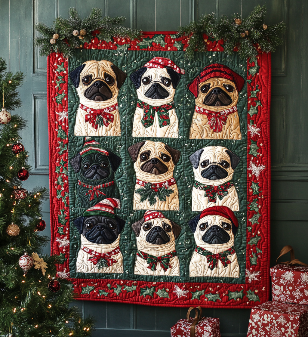 Pug Noel Night Quilted Blanket - Throw (55" x 60")
