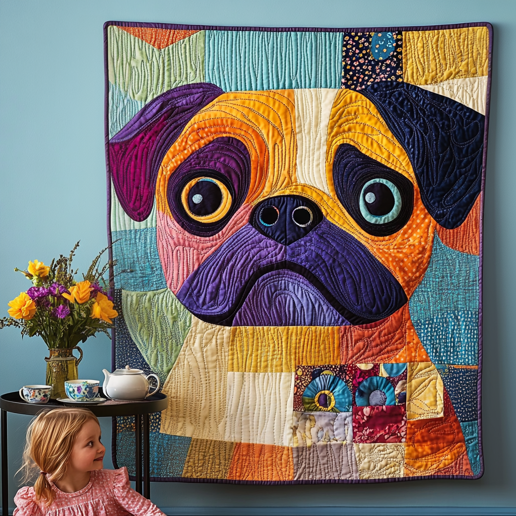 Pug Pop Art Quilted Blanket - Throw (55" x 60")