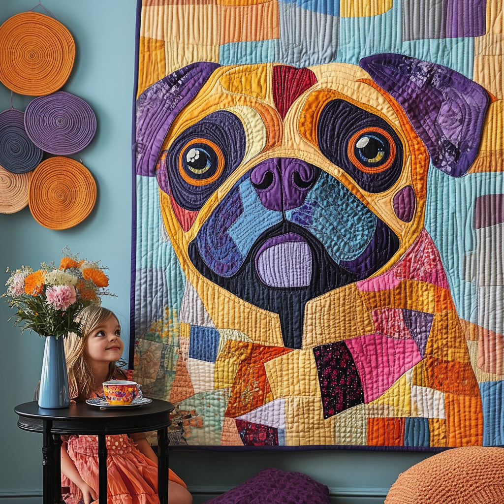 Pug Portrait Quilted Blanket - Throw (55" x 60")