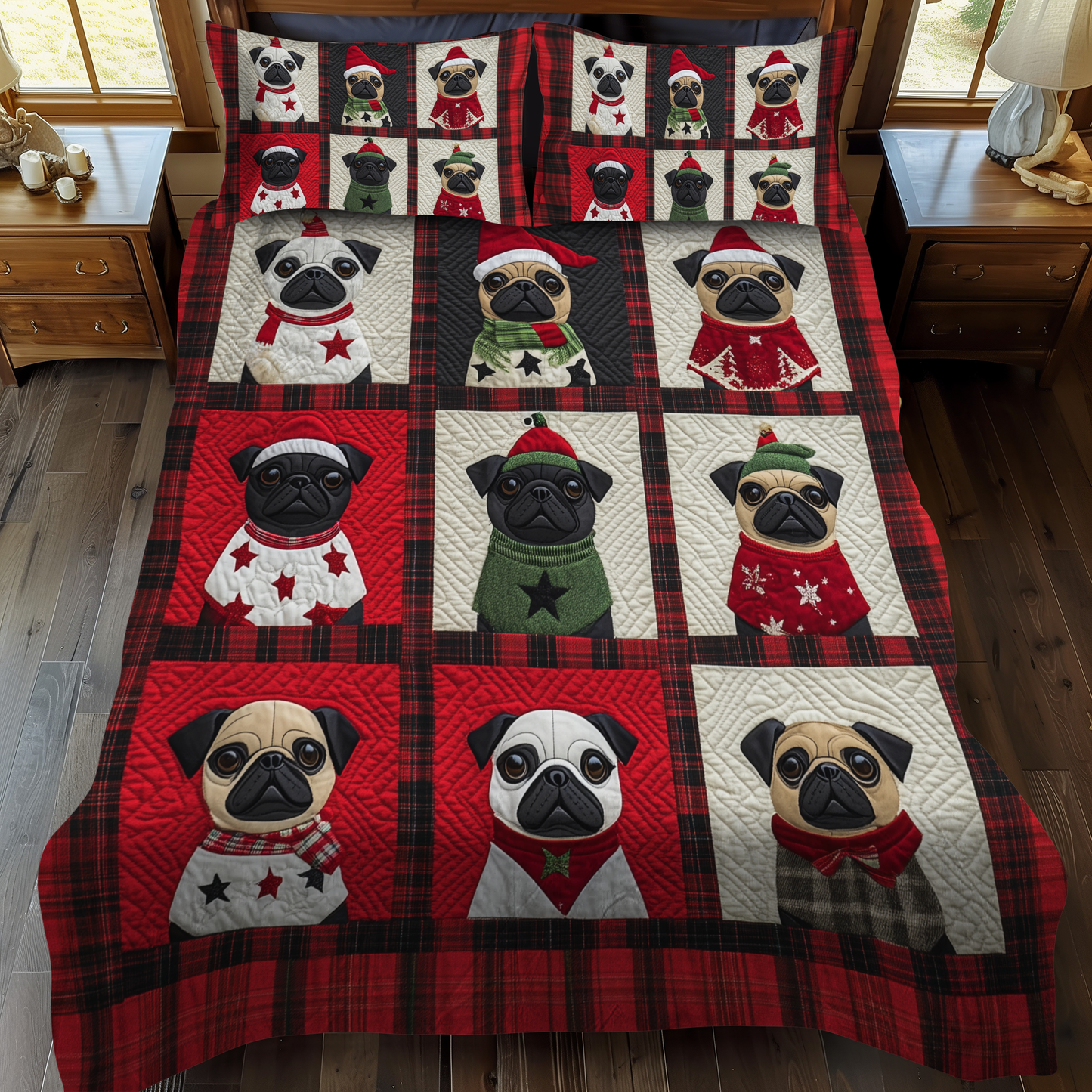 Pug Snowy Adventure 3-Piece Quilted Bedding Set - Single (59" x 70")