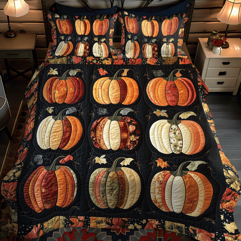 Pumkin Fest 3-Piece Quilted Bedding Set - Single (59" x 70")