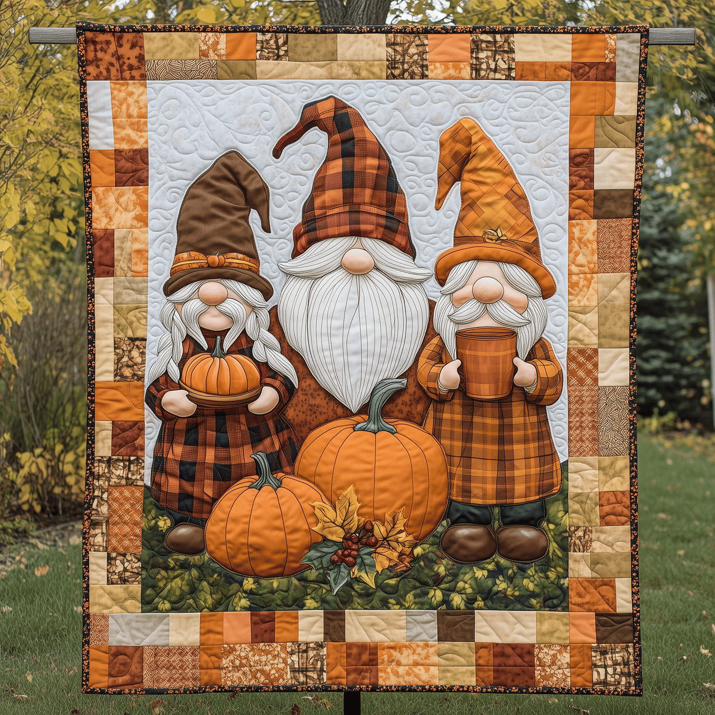 Pumpkin Gnomes Quilted Blanket - Throw (55" x 60")