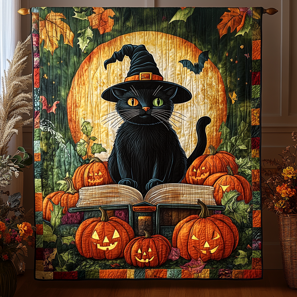 Pumpkin Kitty Quilted Blanket - Throw (55" x 60")