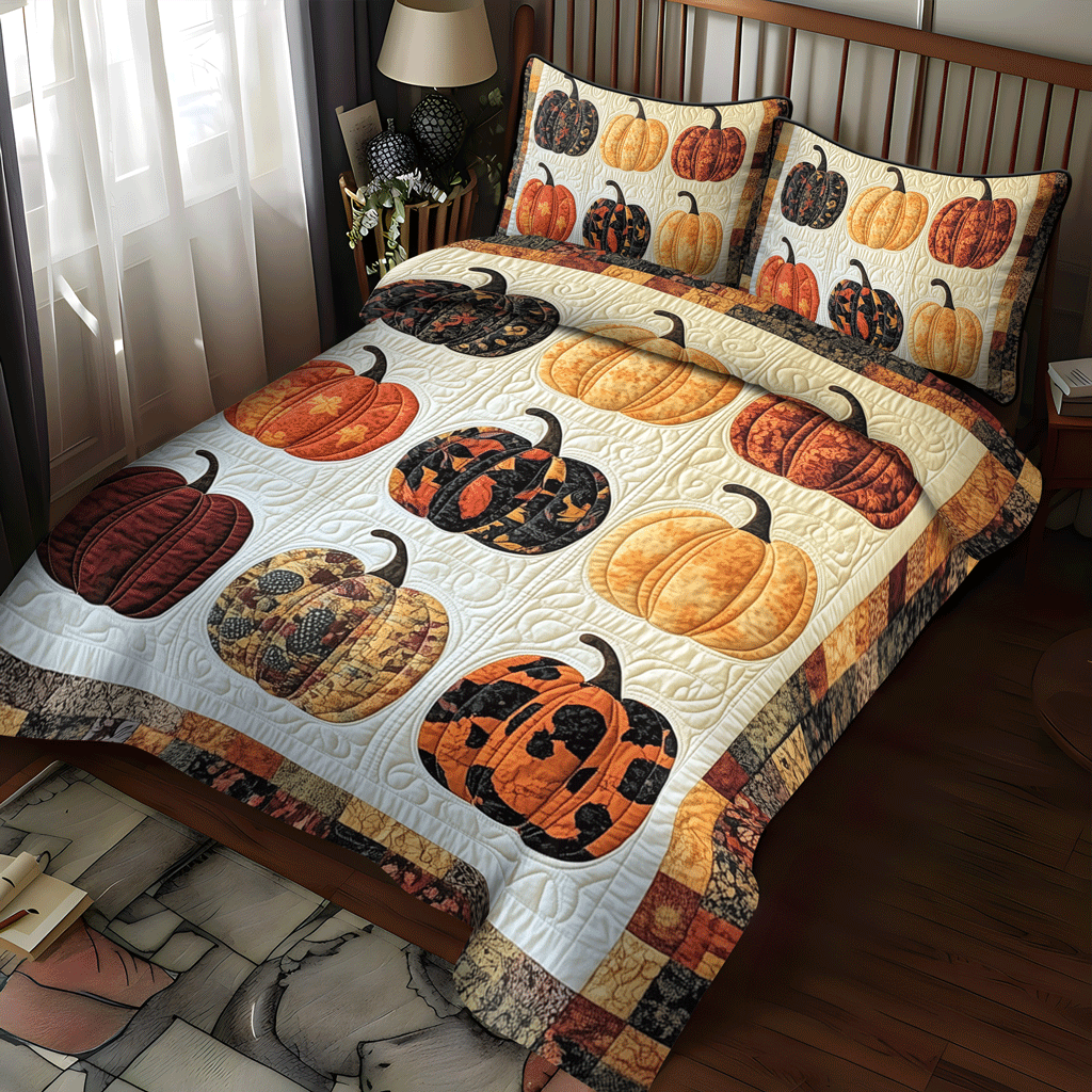 Pumpkin Magic 3-Piece Quilted Bedding Set - Single (59" x 70")