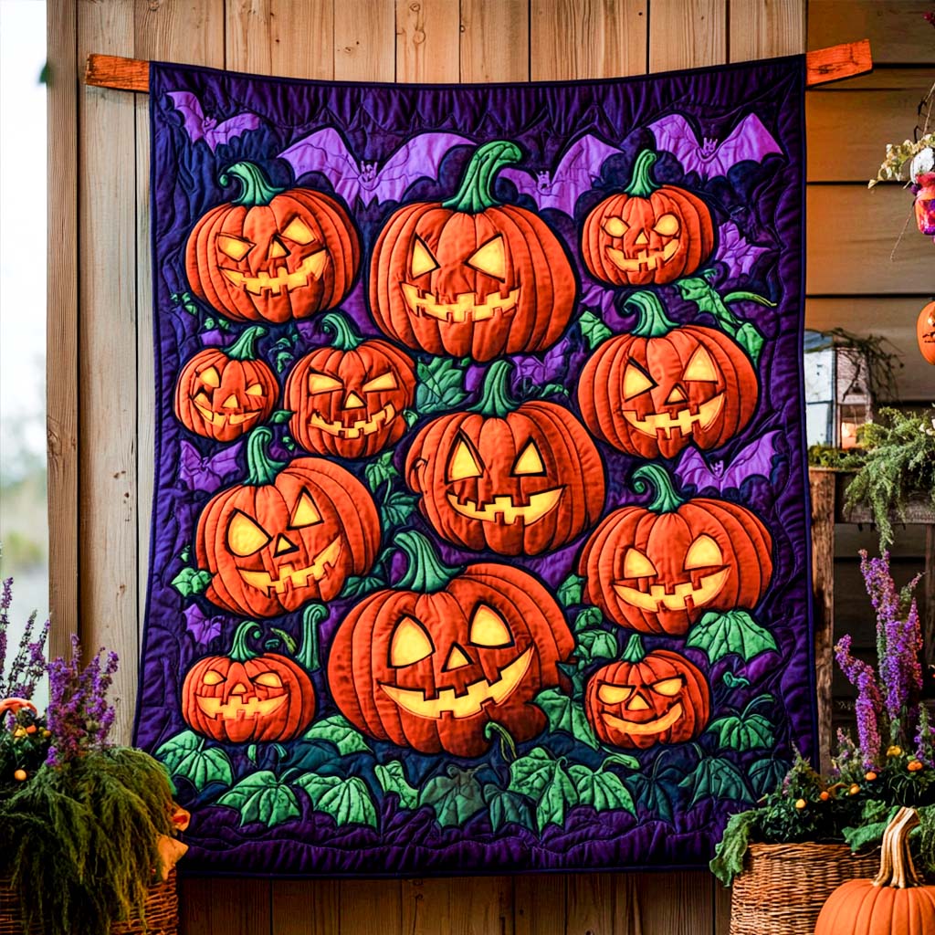 Pumpkin Patch Frenzy Quilted Blanket - Throw (55" x 60")