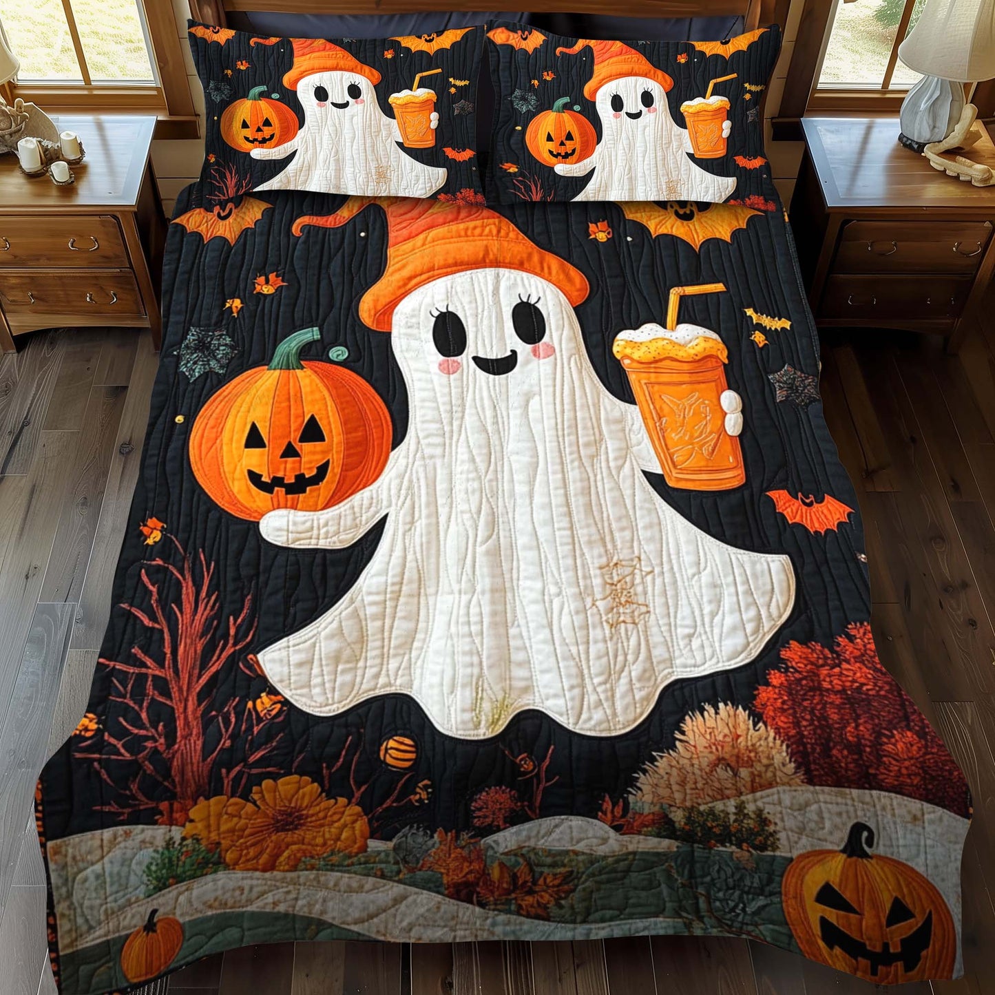 Pumpkin Patch Party 3-Piece Quilted Bedding Set - Single (59" x 70")