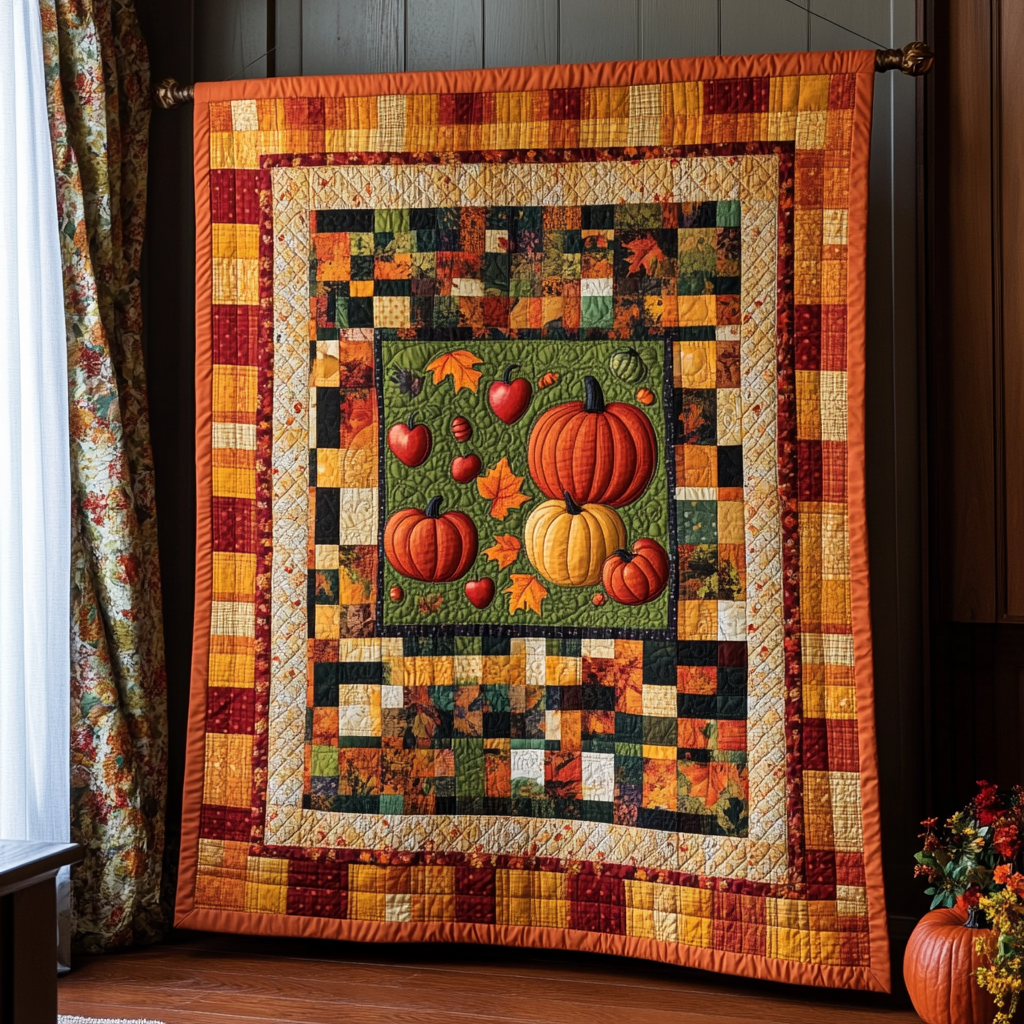 Pumpkin Patterned Thanksgiving Quilted Blanket - Throw (55" x 60")