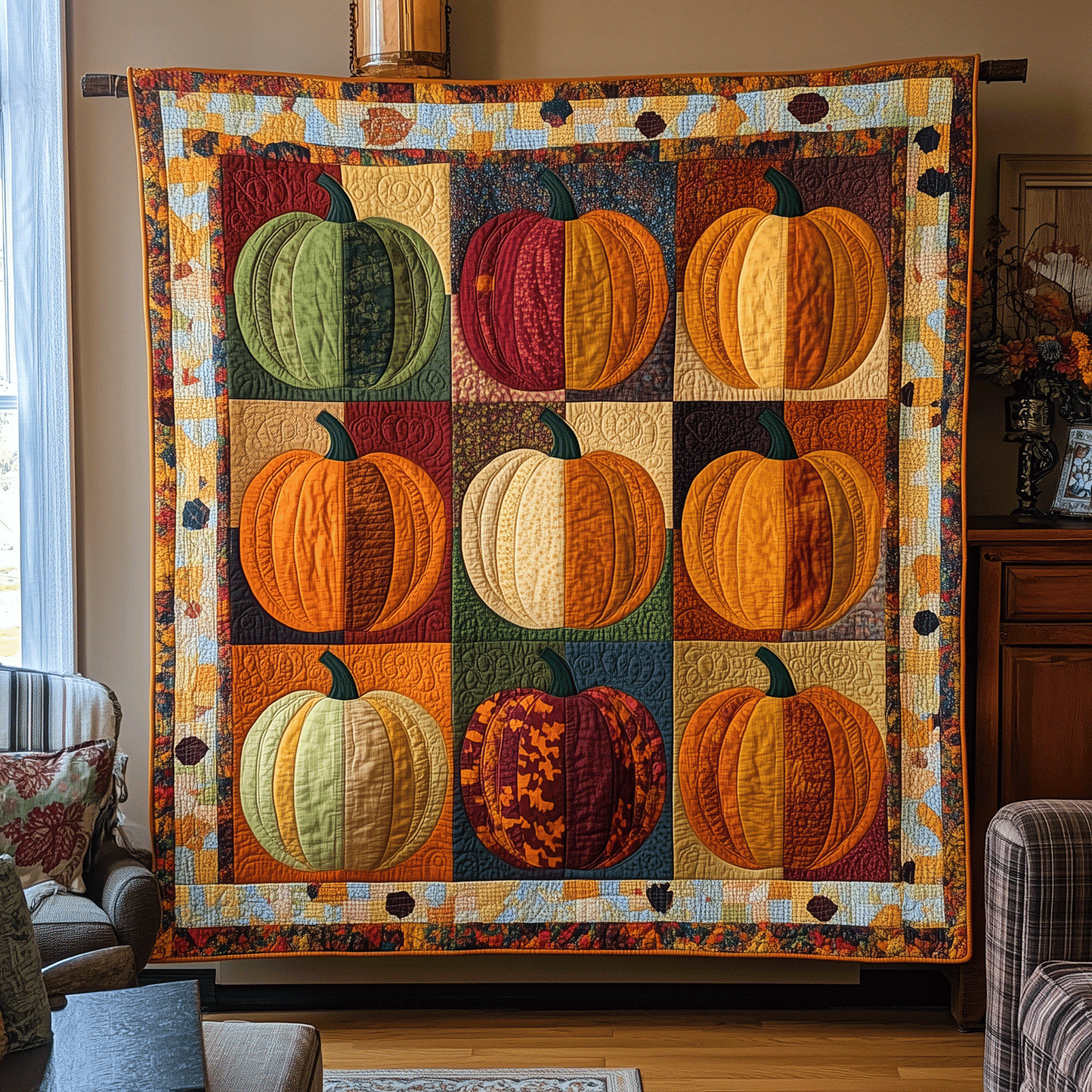 Pumpkin Row Quilted Blanket - Throw (55" x 60")